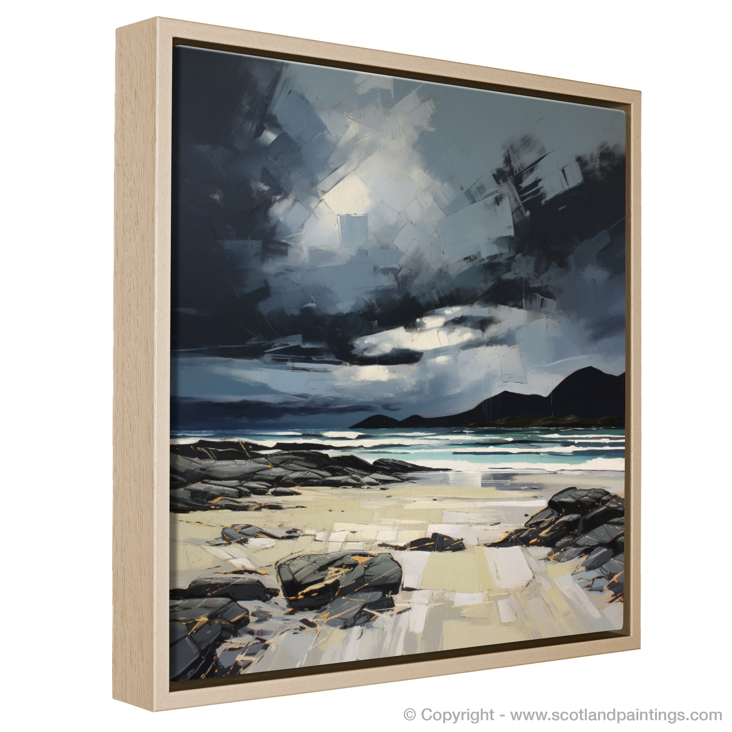 Painting and Art Print of Camusdarach Beach with a stormy sky. Stormy Splendour over Camusdarach Beach.