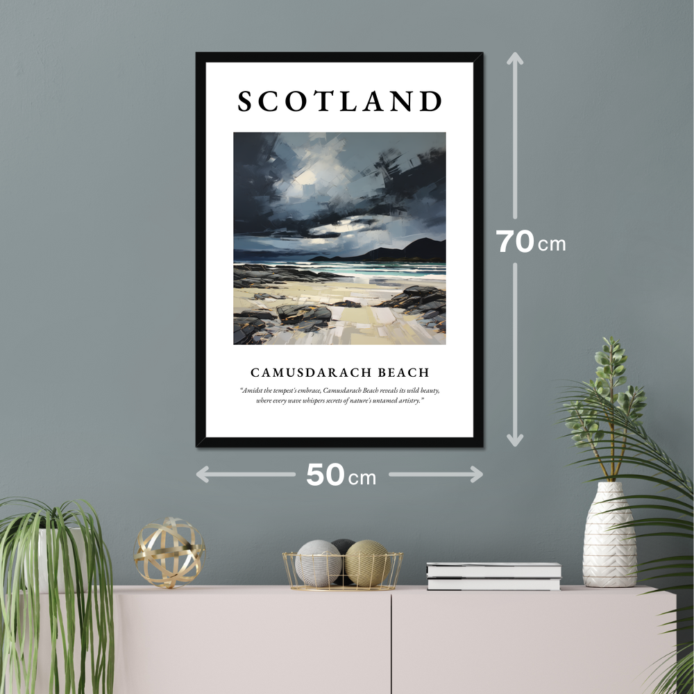 Poster of Camusdarach Beach hanging on a wall