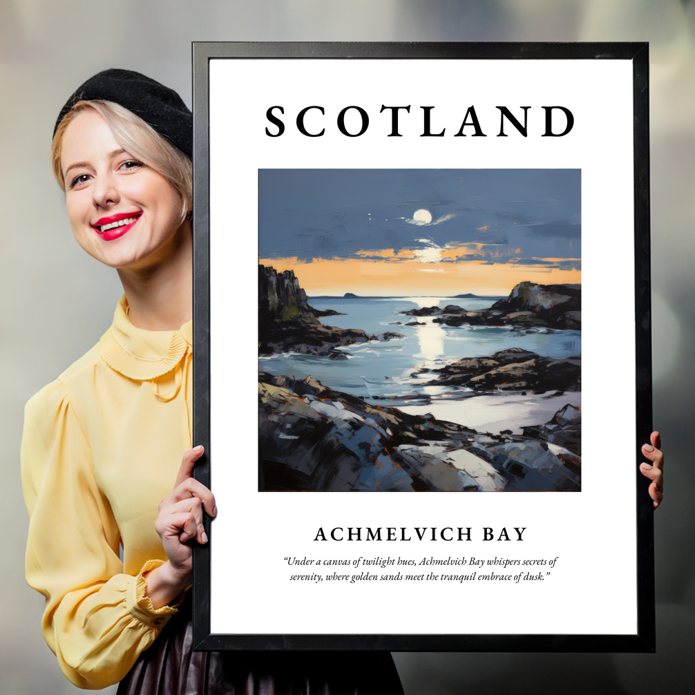 Person holding a poster of Achmelvich Bay