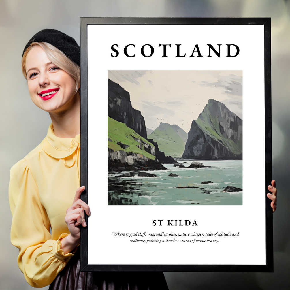 Person holding a poster of St Kilda