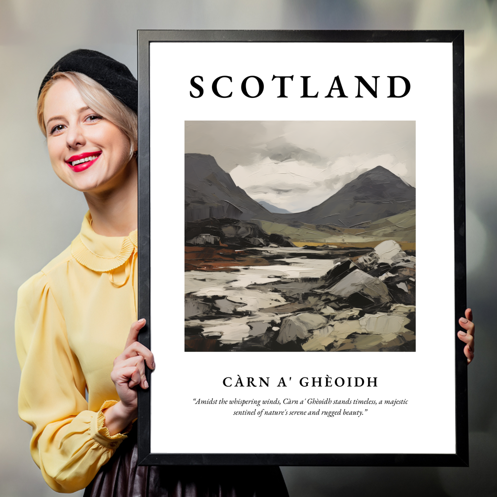 Person holding a poster of Càrn a' Ghèoidh