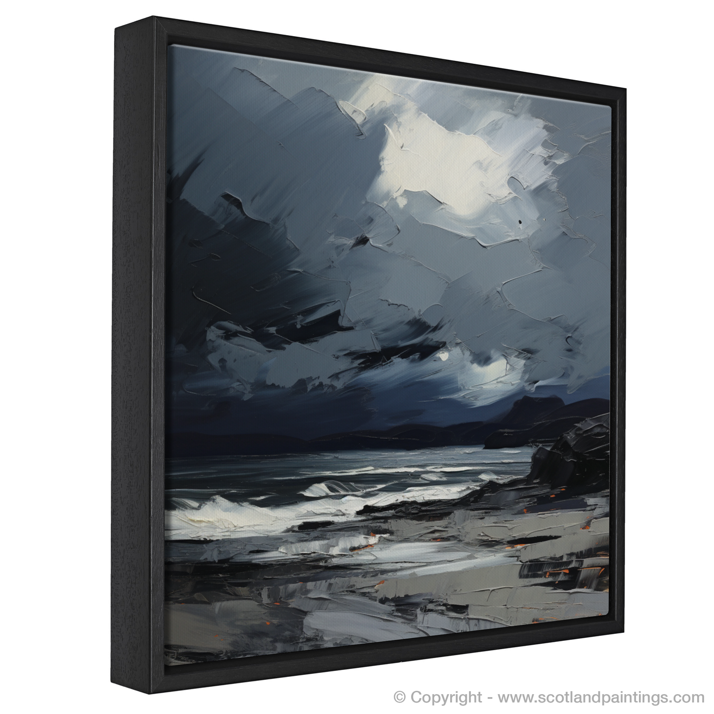 Painting and Art Print of Seilebost Beach with a stormy sky entitled "Tempest over Seilebost: An Expressionist Ode to the Scottish Coast".