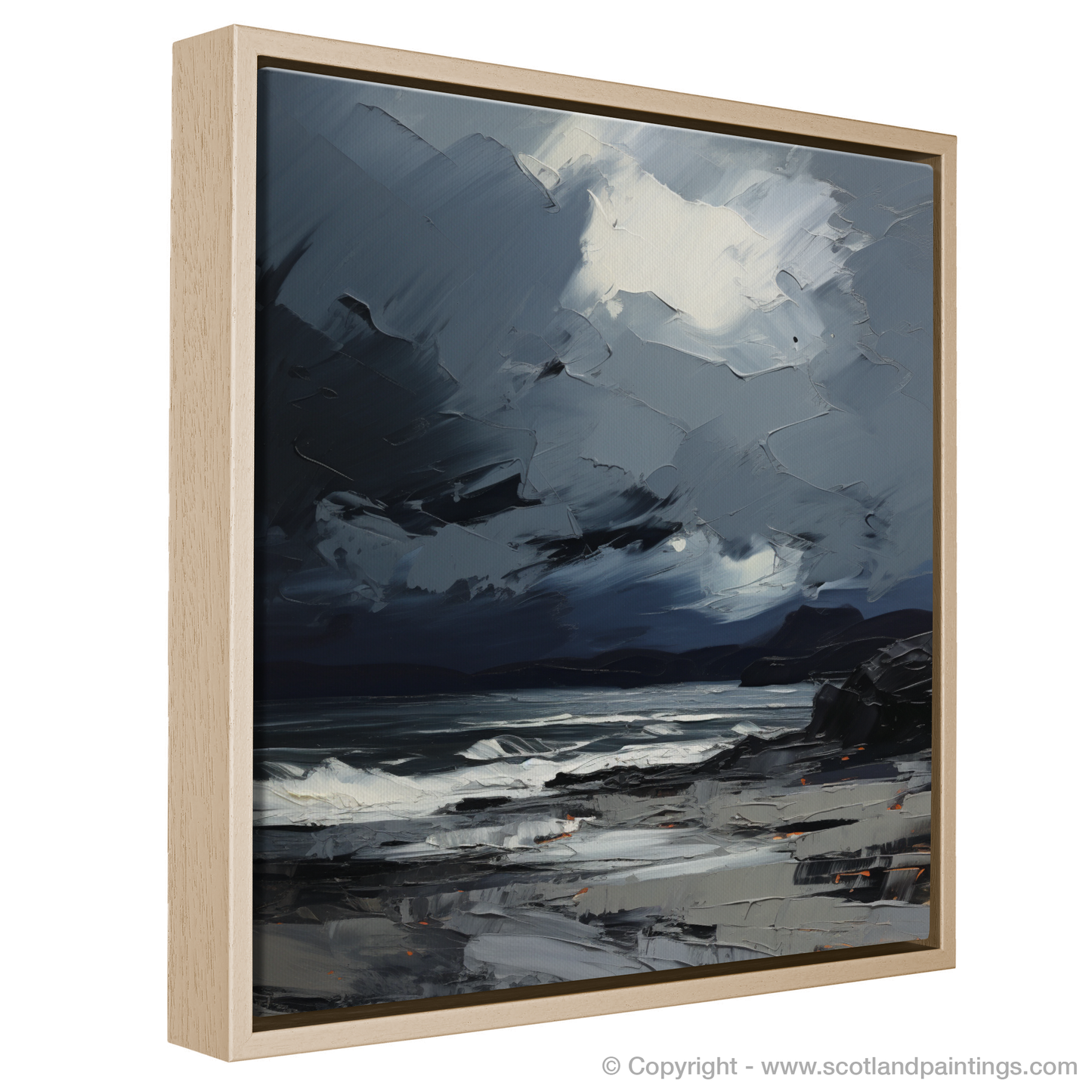 Painting and Art Print of Seilebost Beach with a stormy sky entitled "Tempest over Seilebost: An Expressionist Ode to the Scottish Coast".