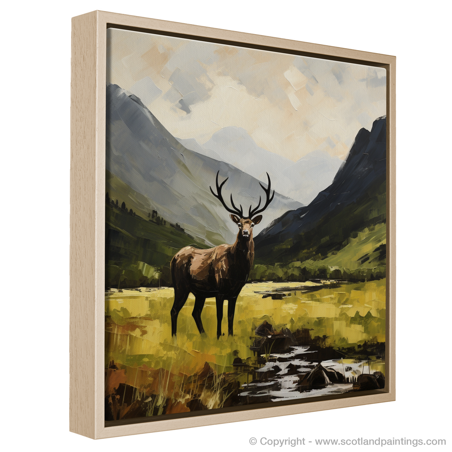 Painting and Art Print of A stag in Glencoe during summer entitled "Majestic Stag of Glencoe Summer".