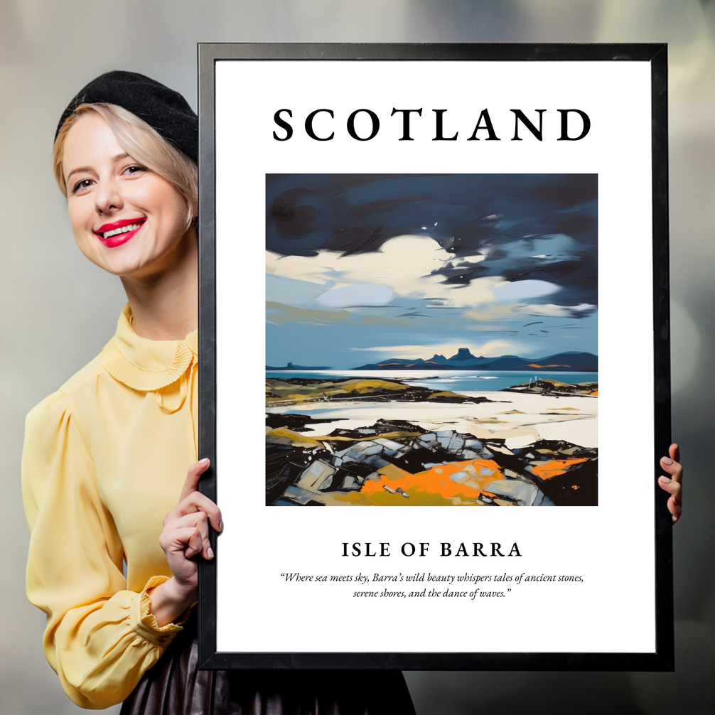 Person holding a poster of Isle of Barra