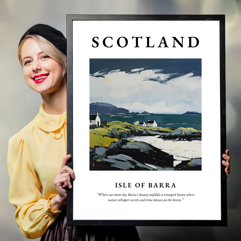 Person holding a poster of Isle of Barra