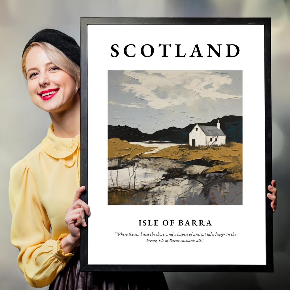 Person holding a poster of Isle of Barra