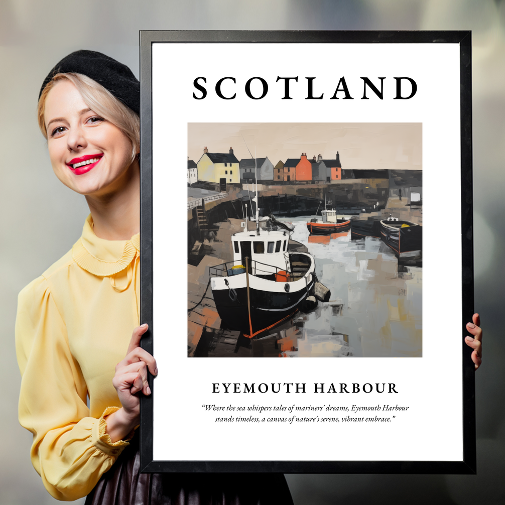 Person holding a poster of Eyemouth Harbour