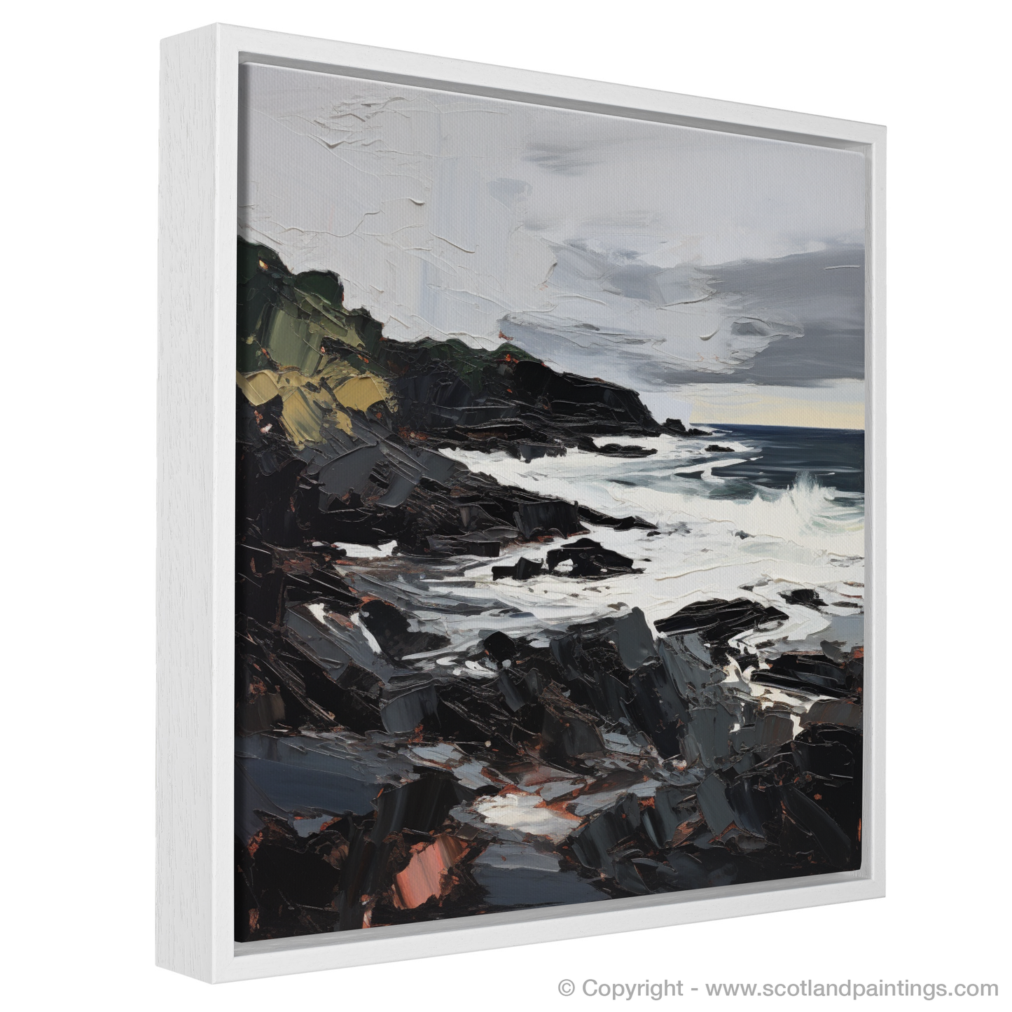 Painting and Art Print of Coldingham Bay with a stormy sky entitled "Stormy Essence of Coldingham Bay".