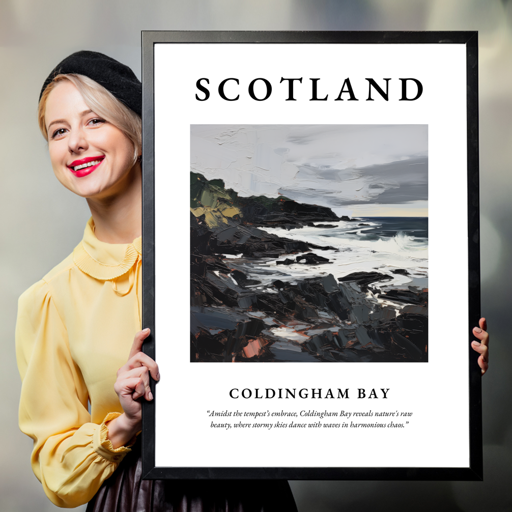 Person holding a poster of Coldingham Bay