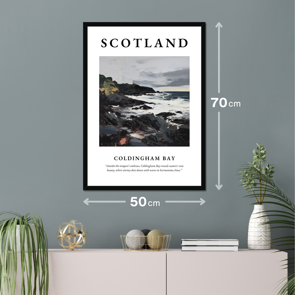 Poster of Coldingham Bay hanging on a wall