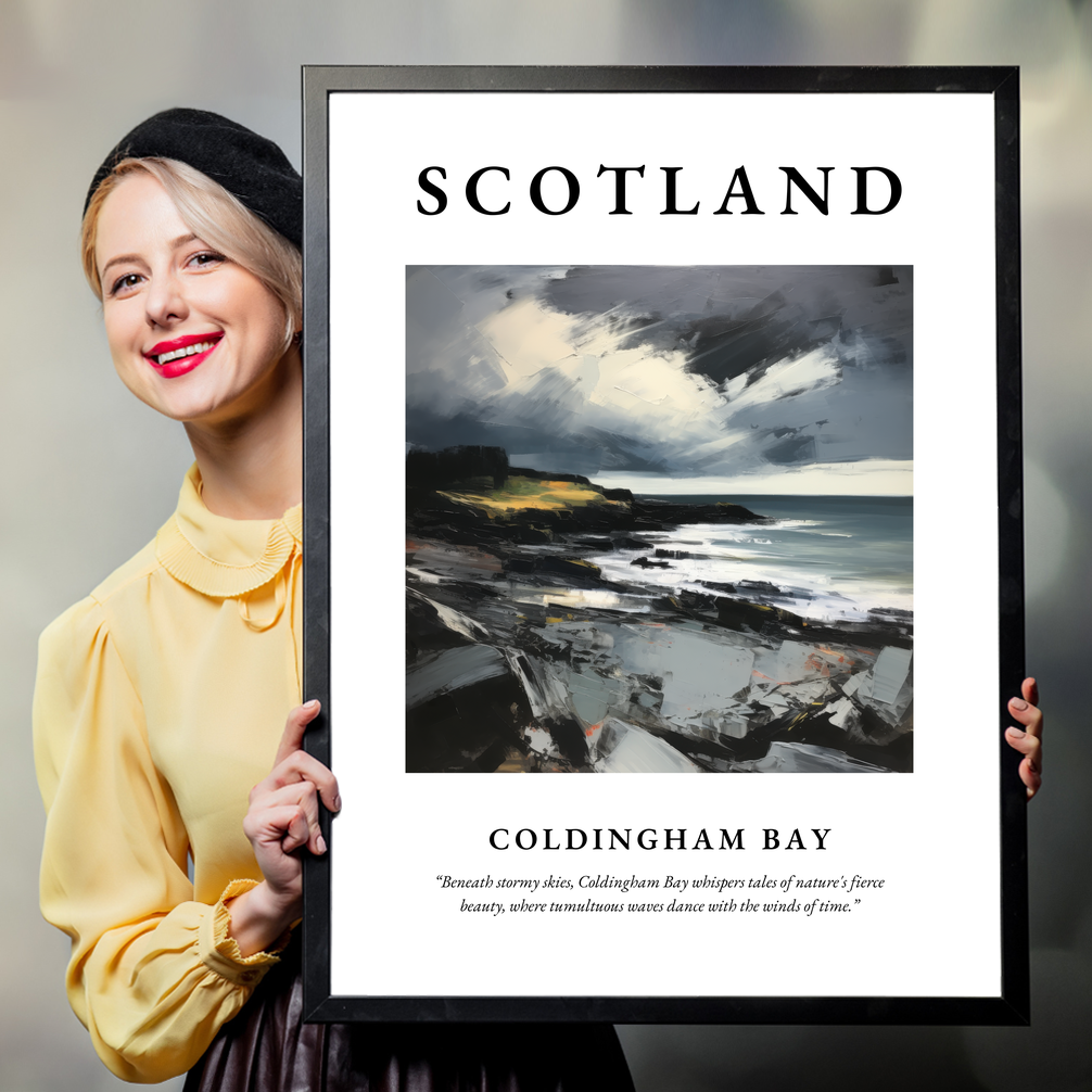 Person holding a poster of Coldingham Bay