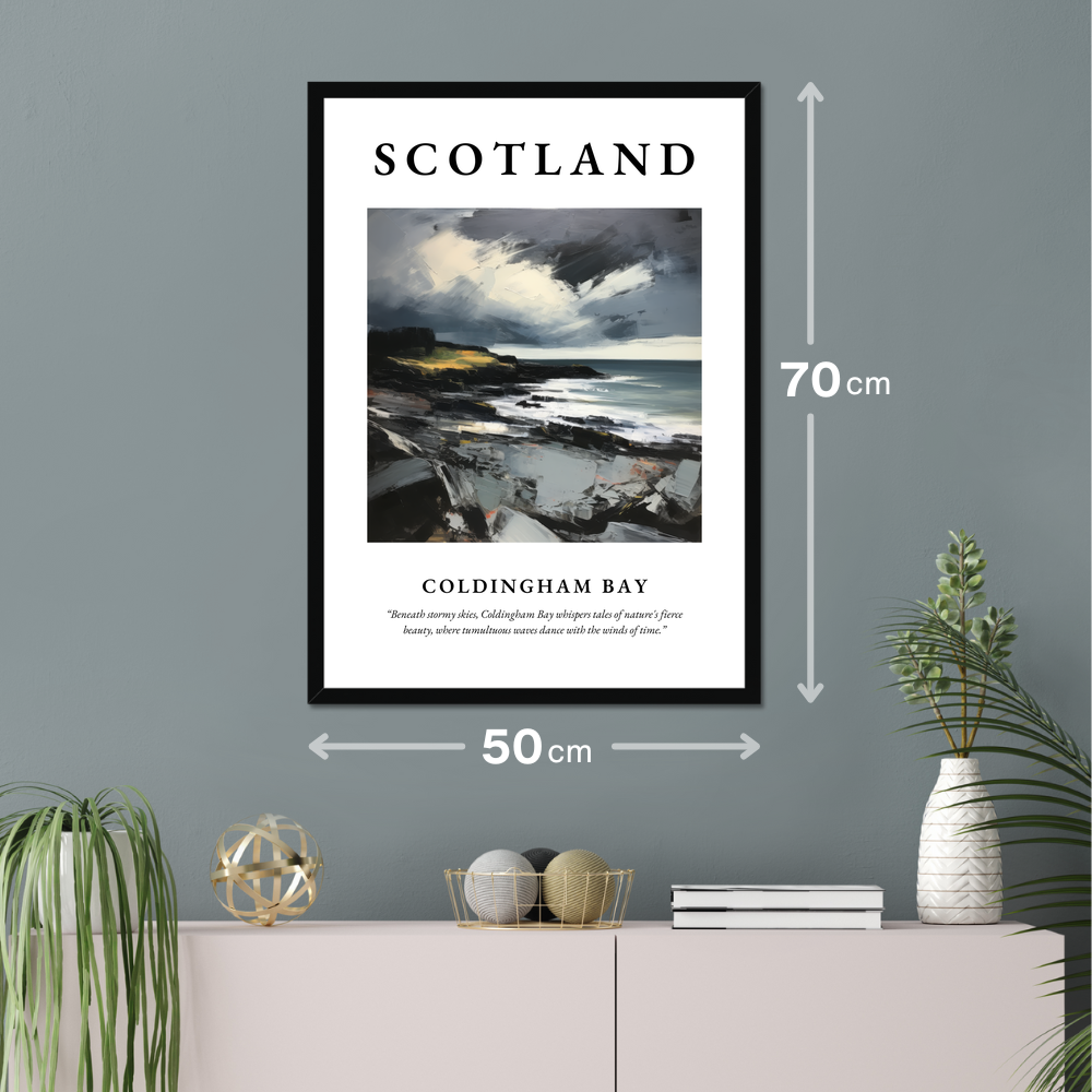 Poster of Coldingham Bay hanging on a wall