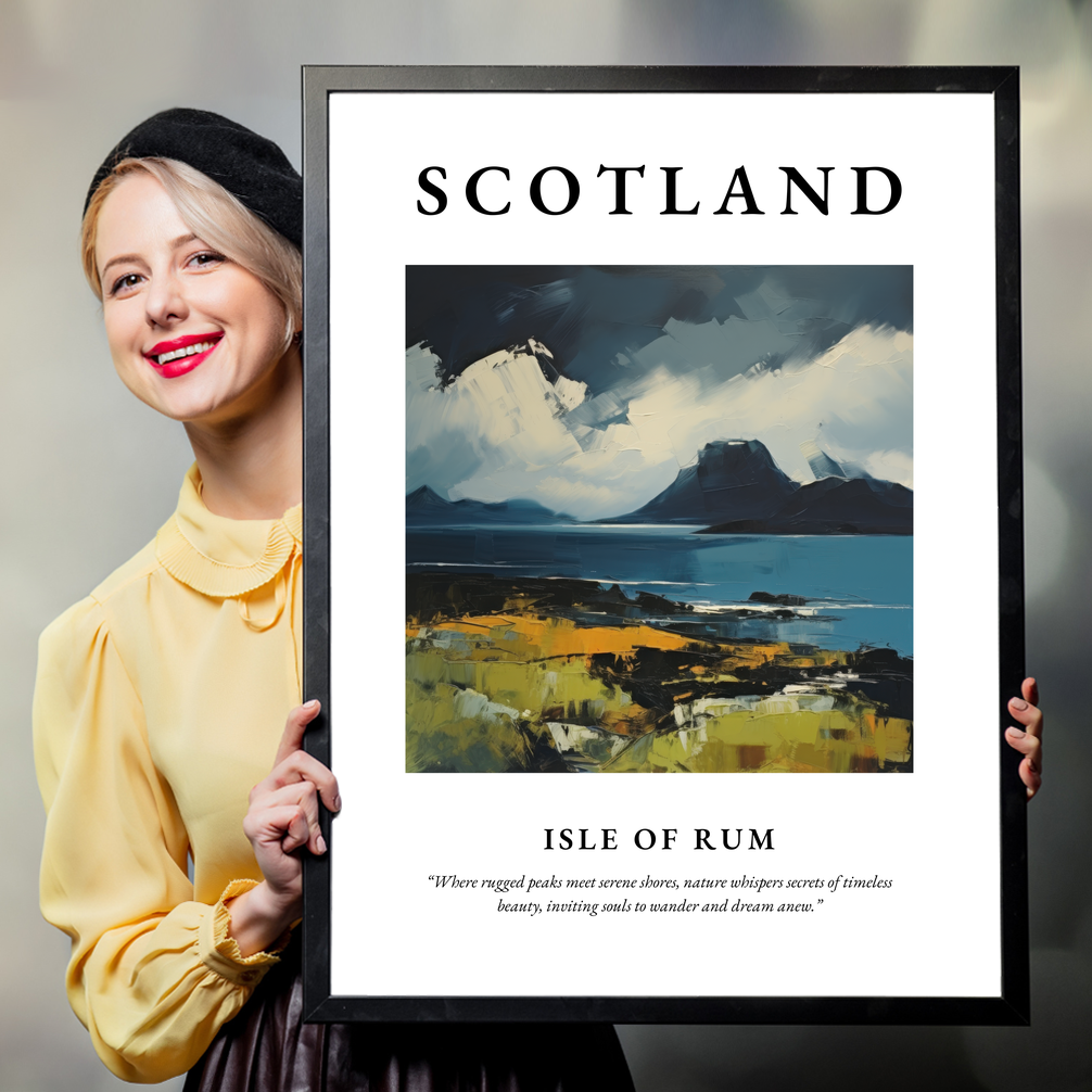 Person holding a poster of Isle of Rum