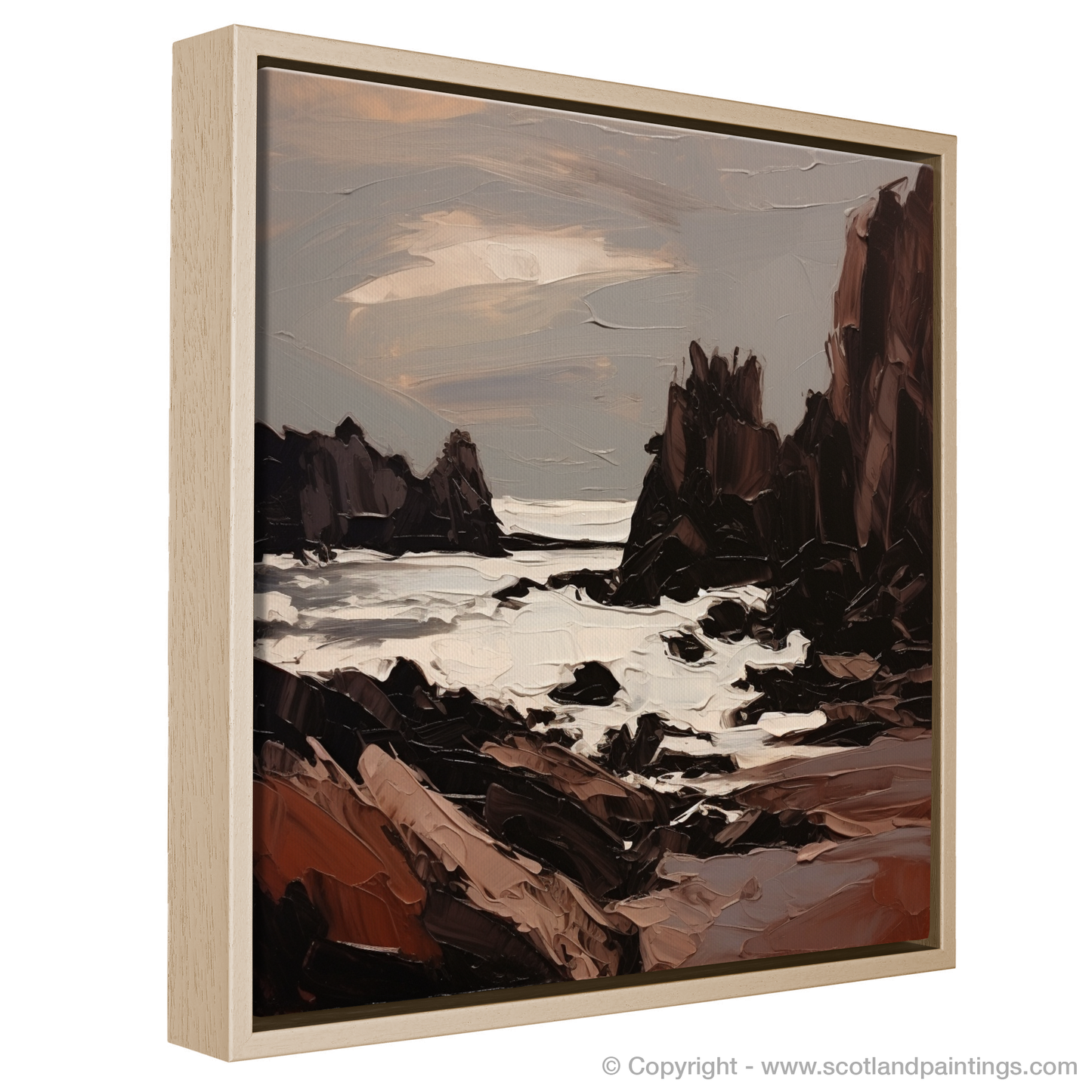 Painting and Art Print of Catterline Bay, Aberdeenshire entitled "Aberdeenshire's Coastal Fury: An Expressive Ode to Catterline Bay".