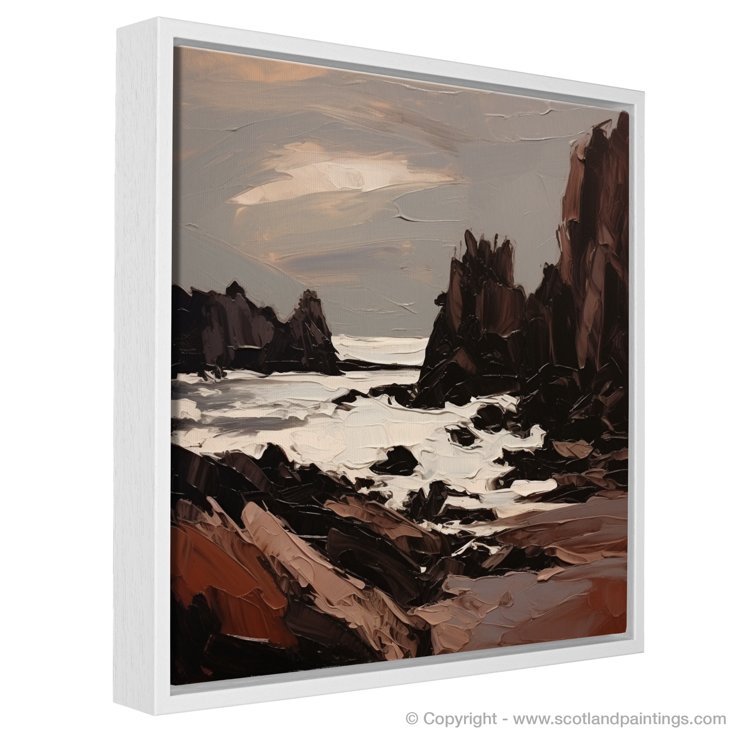 Painting and Art Print of Catterline Bay, Aberdeenshire entitled "Aberdeenshire's Coastal Fury: An Expressive Ode to Catterline Bay".