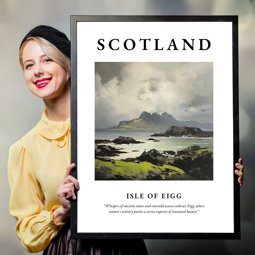 Person holding a poster of Isle of Eigg