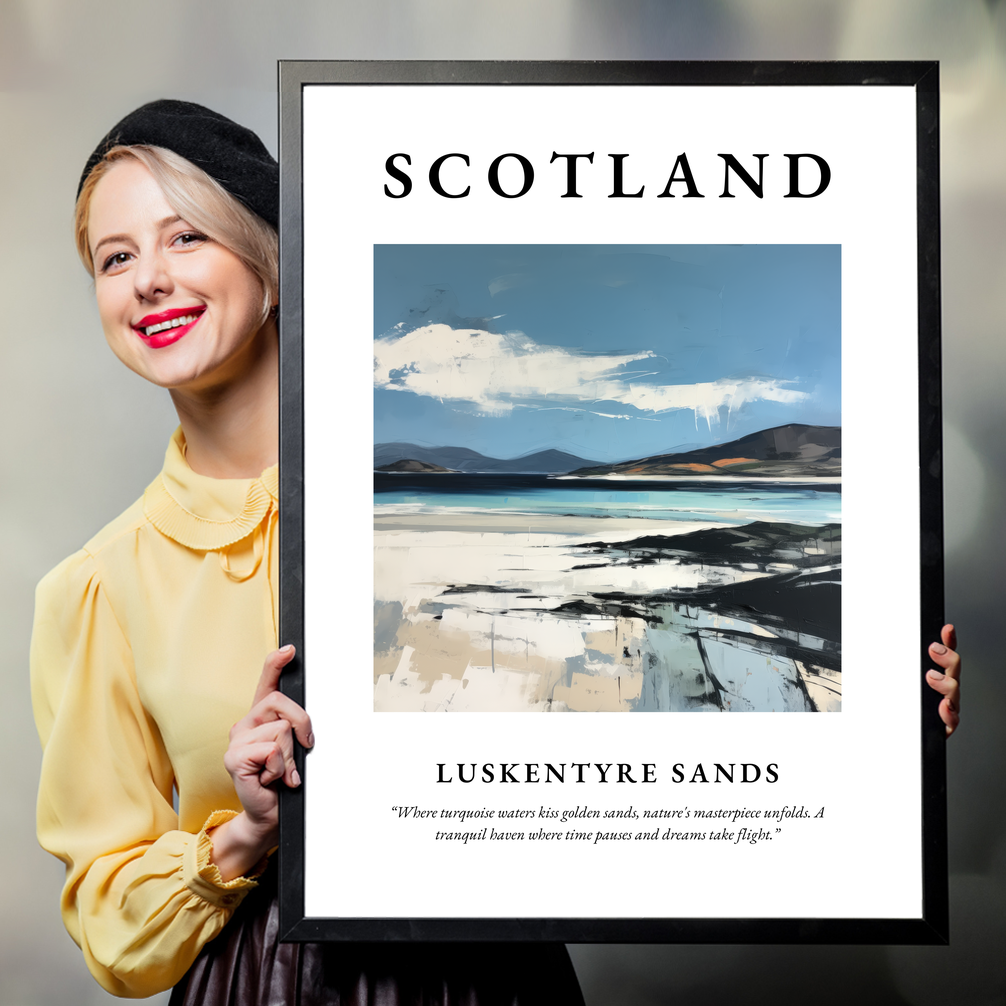 Person holding a poster of Luskentyre Sands