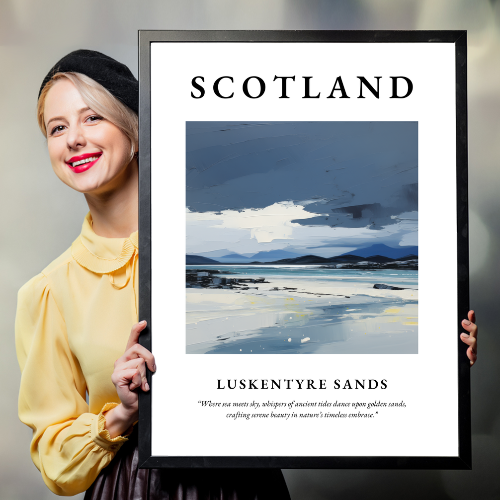 Person holding a poster of Luskentyre Sands