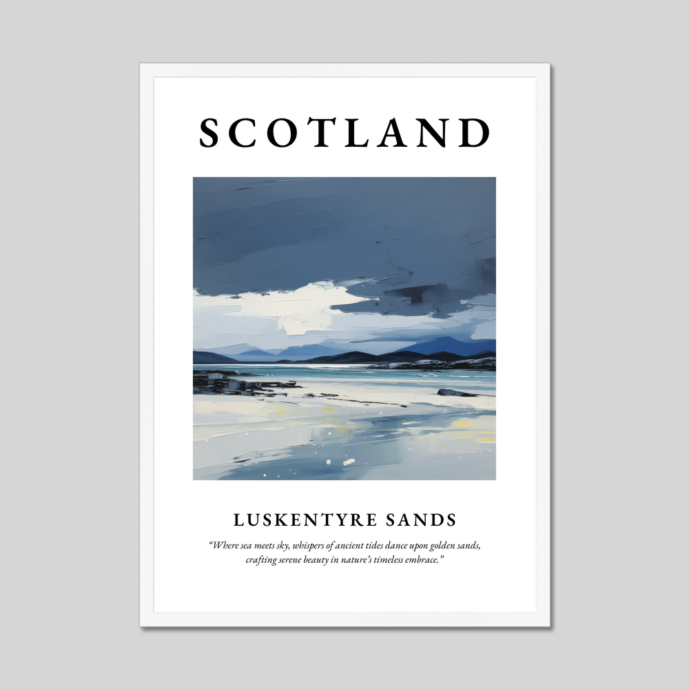 Poster in a white frame with the word Scotland