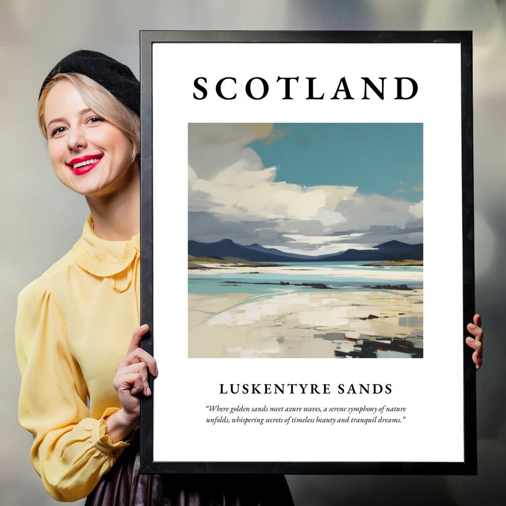 Person holding a poster of Luskentyre Sands