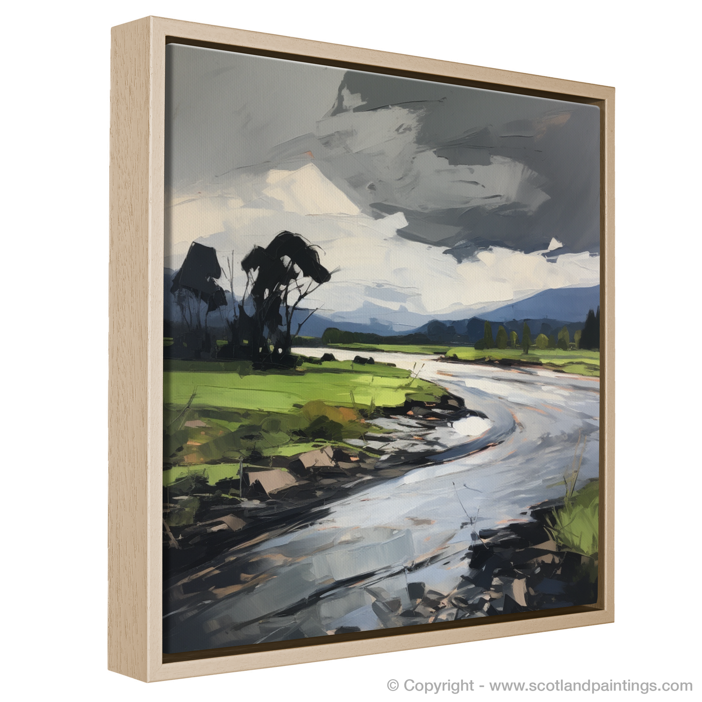 Painting and Art Print of River Leven, West Dunbartonshire entitled "River Leven's Rugged Charm: An Expressionist Ode to Scottish Waters".