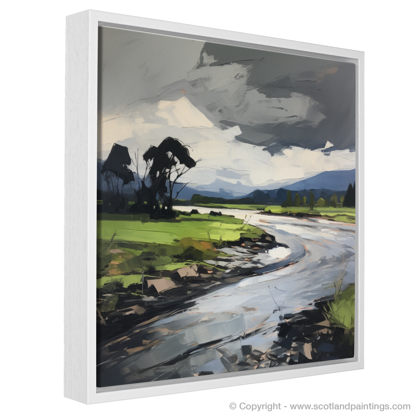 Painting and Art Print of River Leven, West Dunbartonshire entitled "River Leven's Rugged Charm: An Expressionist Ode to Scottish Waters".