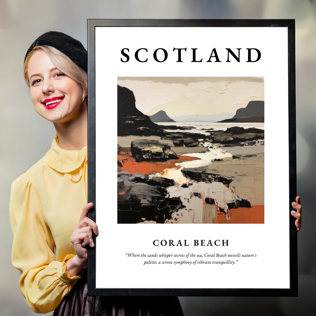 Person holding a poster of Coral Beach