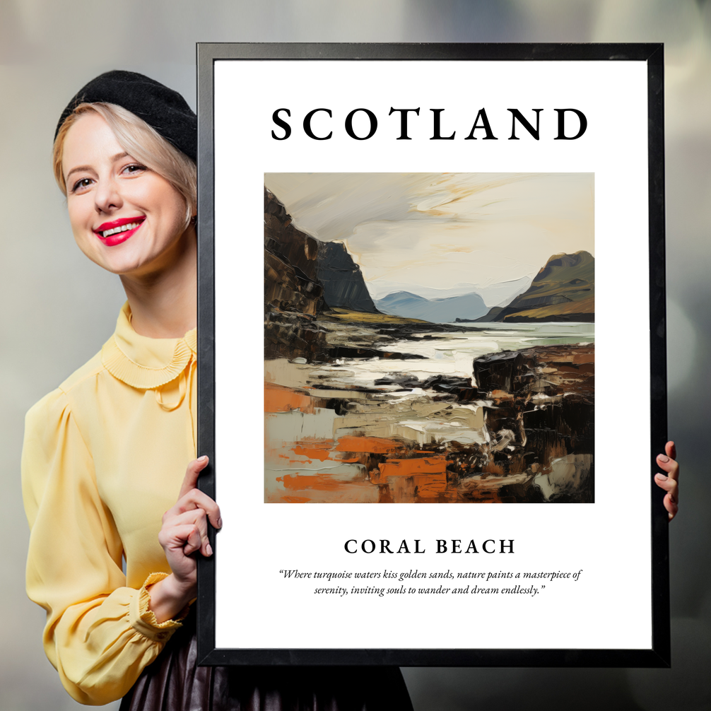 Person holding a poster of Coral Beach