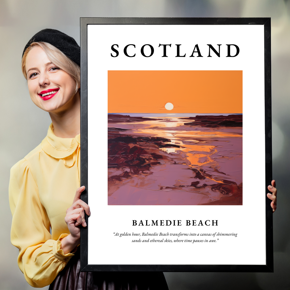 Person holding a poster of Balmedie Beach