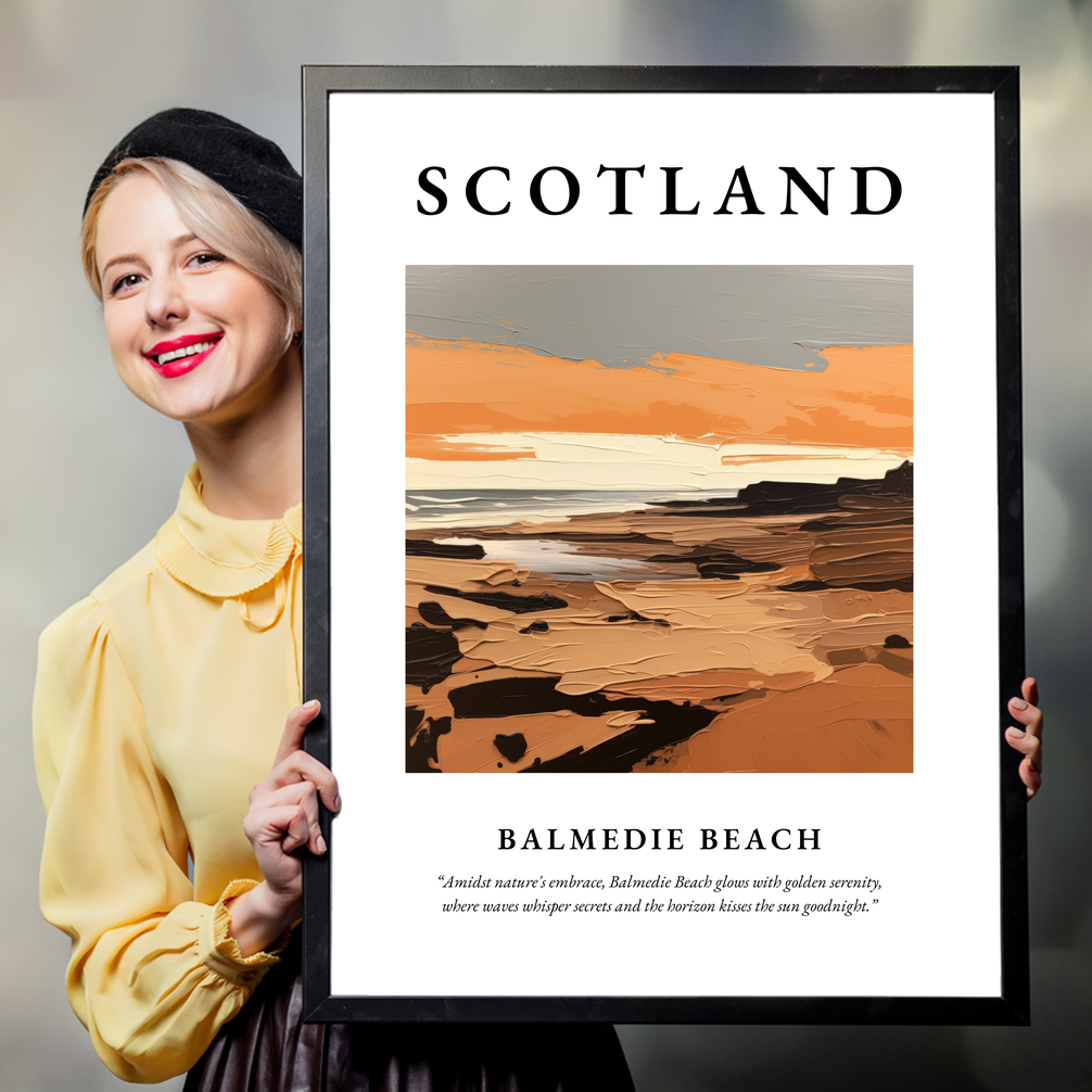 Person holding a poster of Balmedie Beach