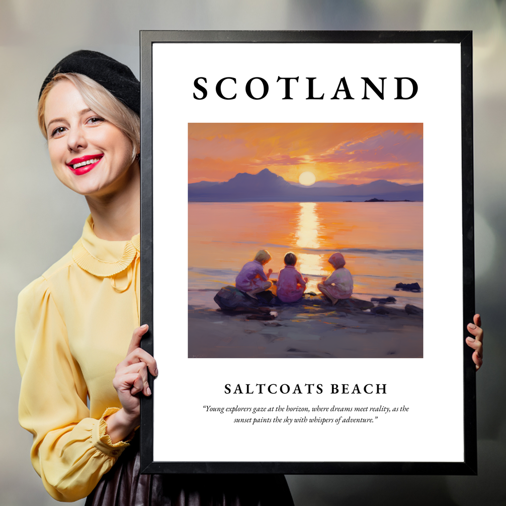 Person holding a poster of Saltcoats Beach