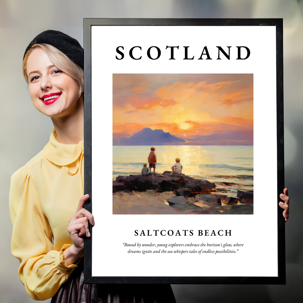 Person holding a poster of Saltcoats Beach