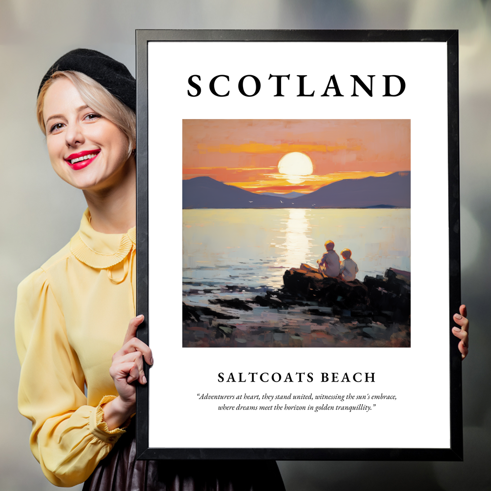 Person holding a poster of Saltcoats Beach