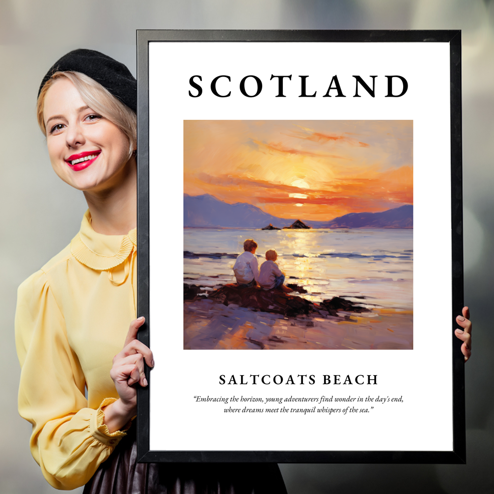 Person holding a poster of Saltcoats Beach