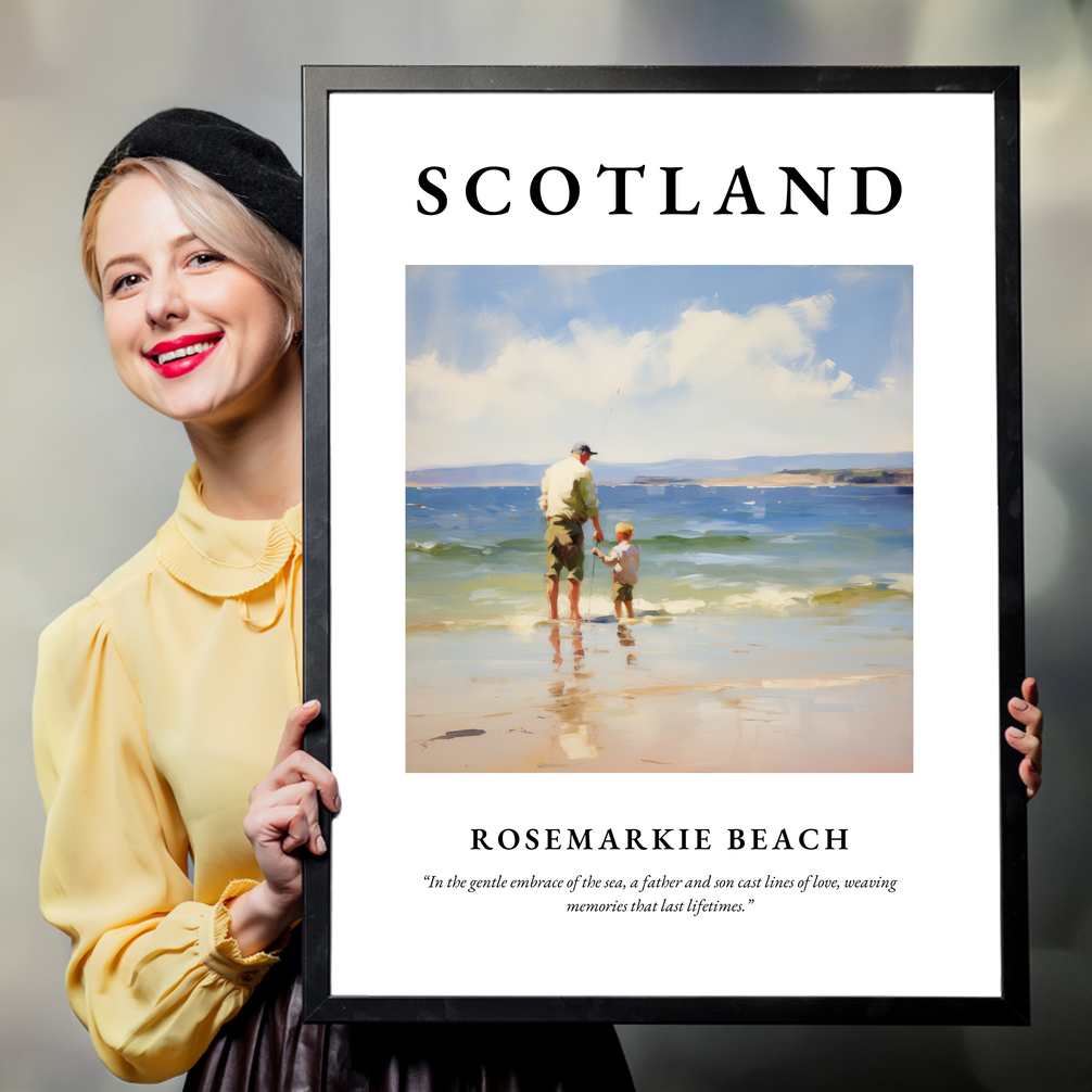 Person holding a poster of Rosemarkie Beach