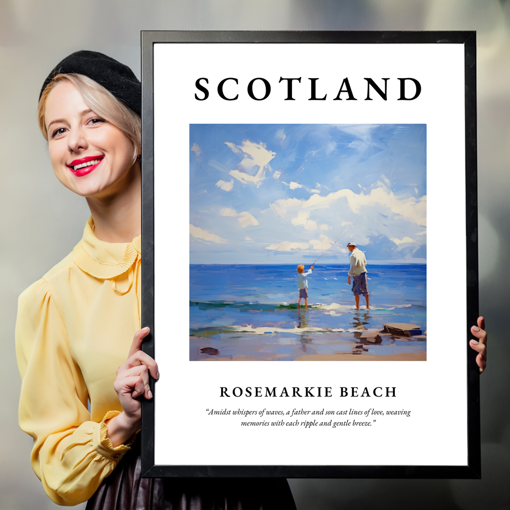 Person holding a poster of Rosemarkie Beach