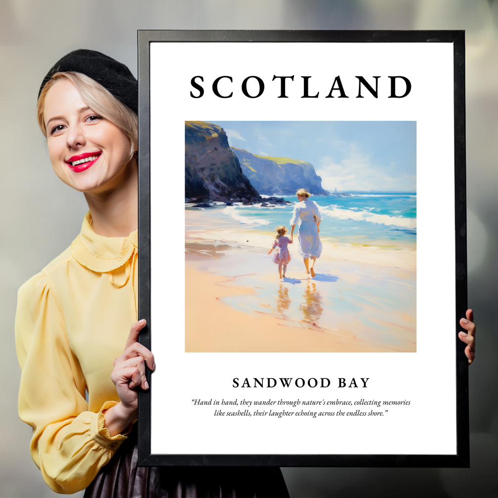 Person holding a poster of Sandwood Bay