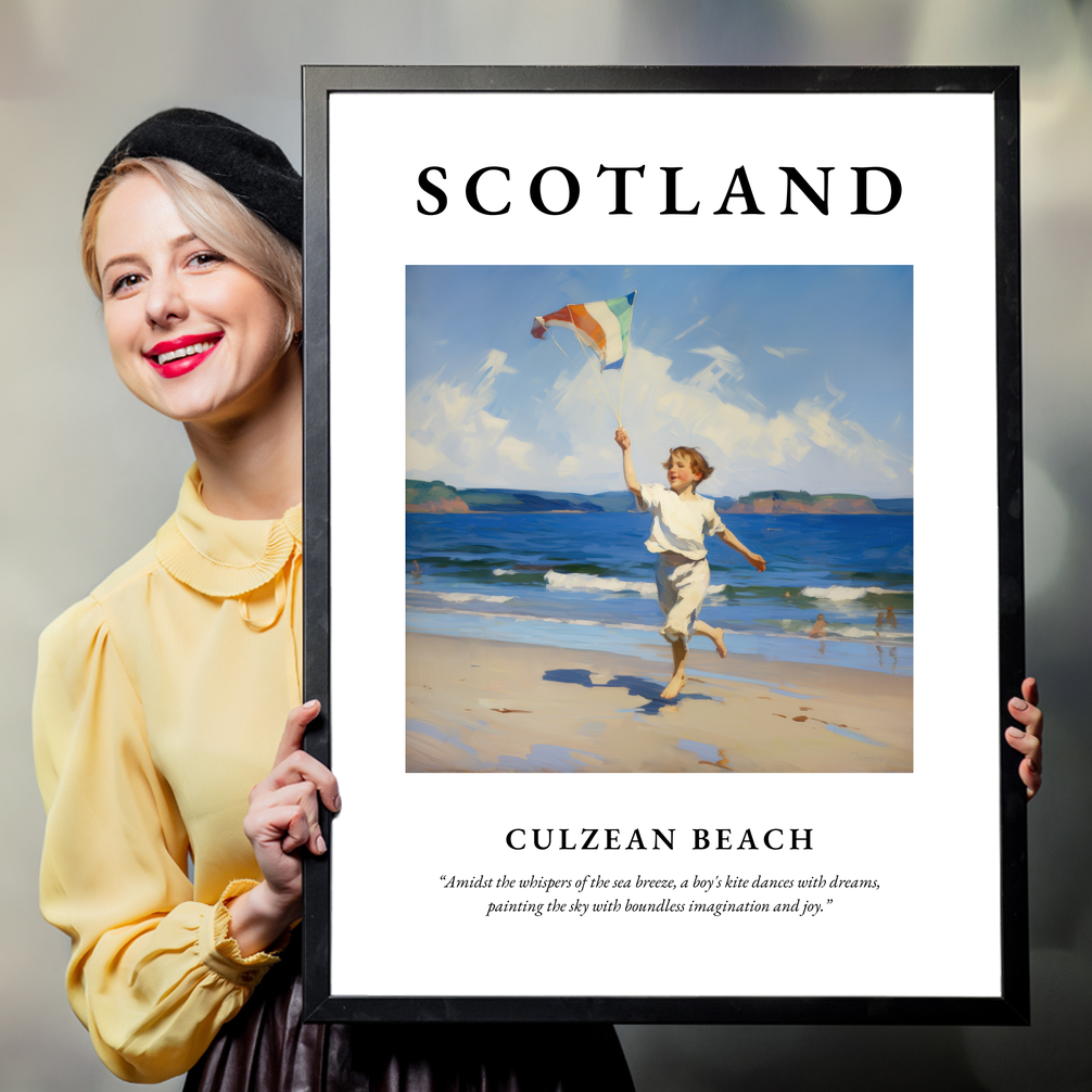 Person holding a poster of Culzean Beach