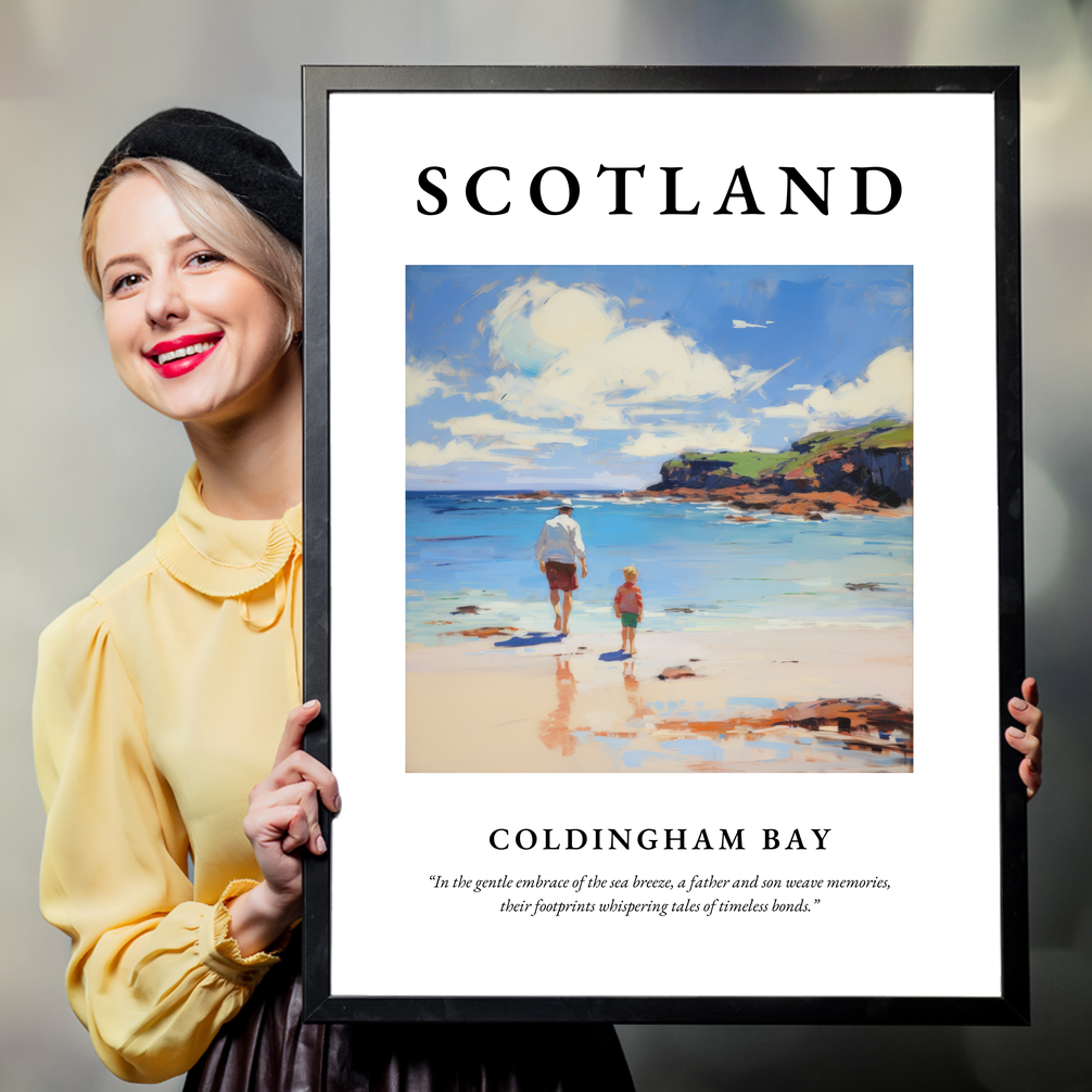 Person holding a poster of Coldingham Bay