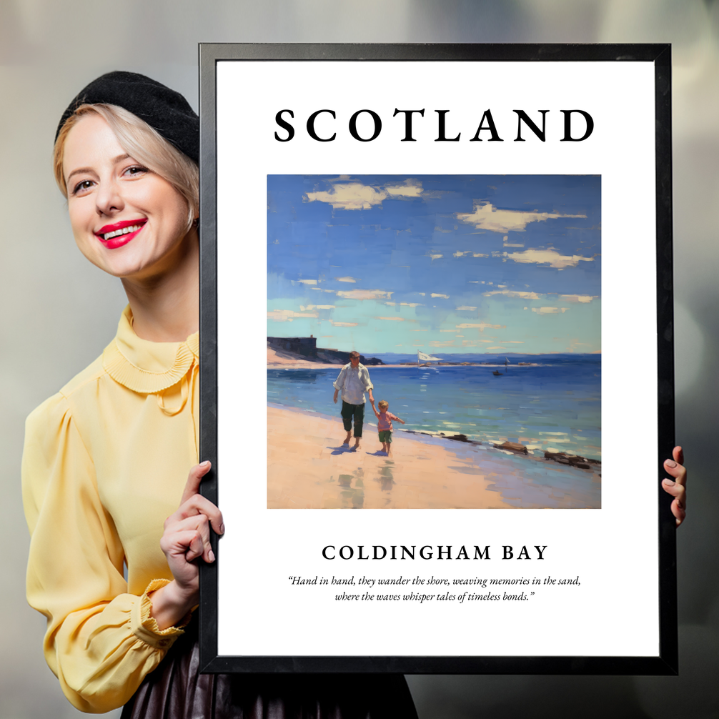 Person holding a poster of Coldingham Bay