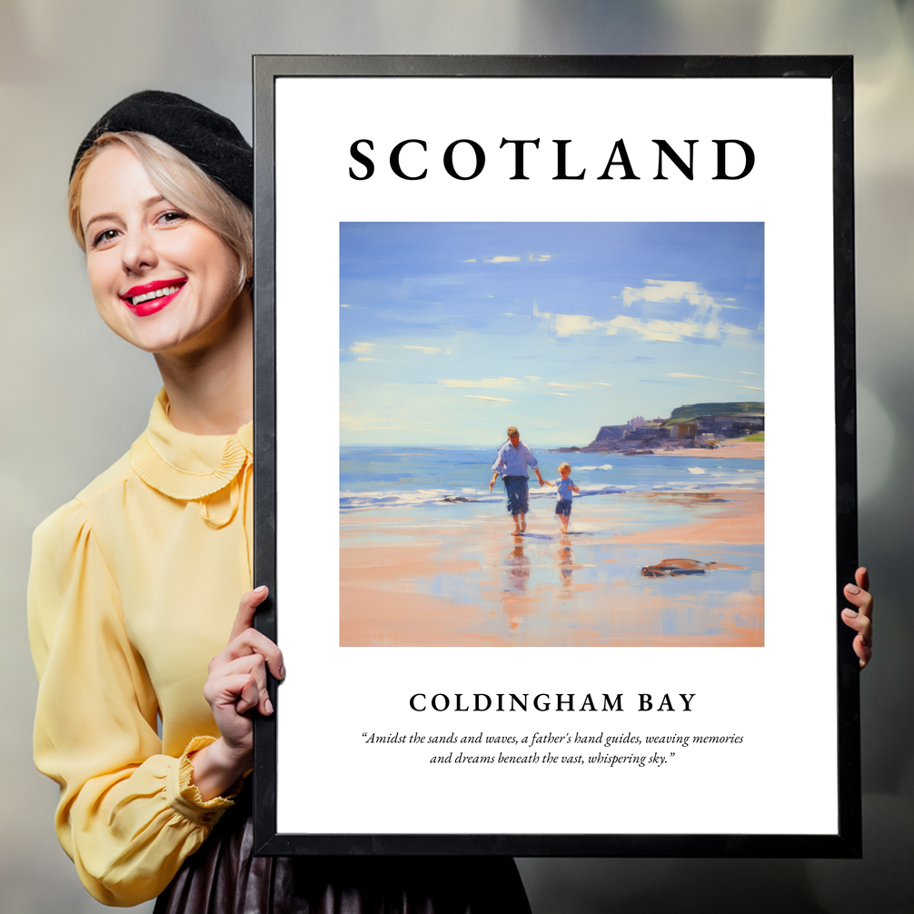 Person holding a poster of Coldingham Bay