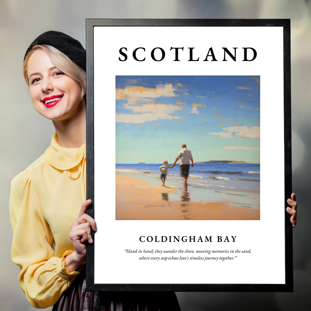 Person holding a poster of Coldingham Bay