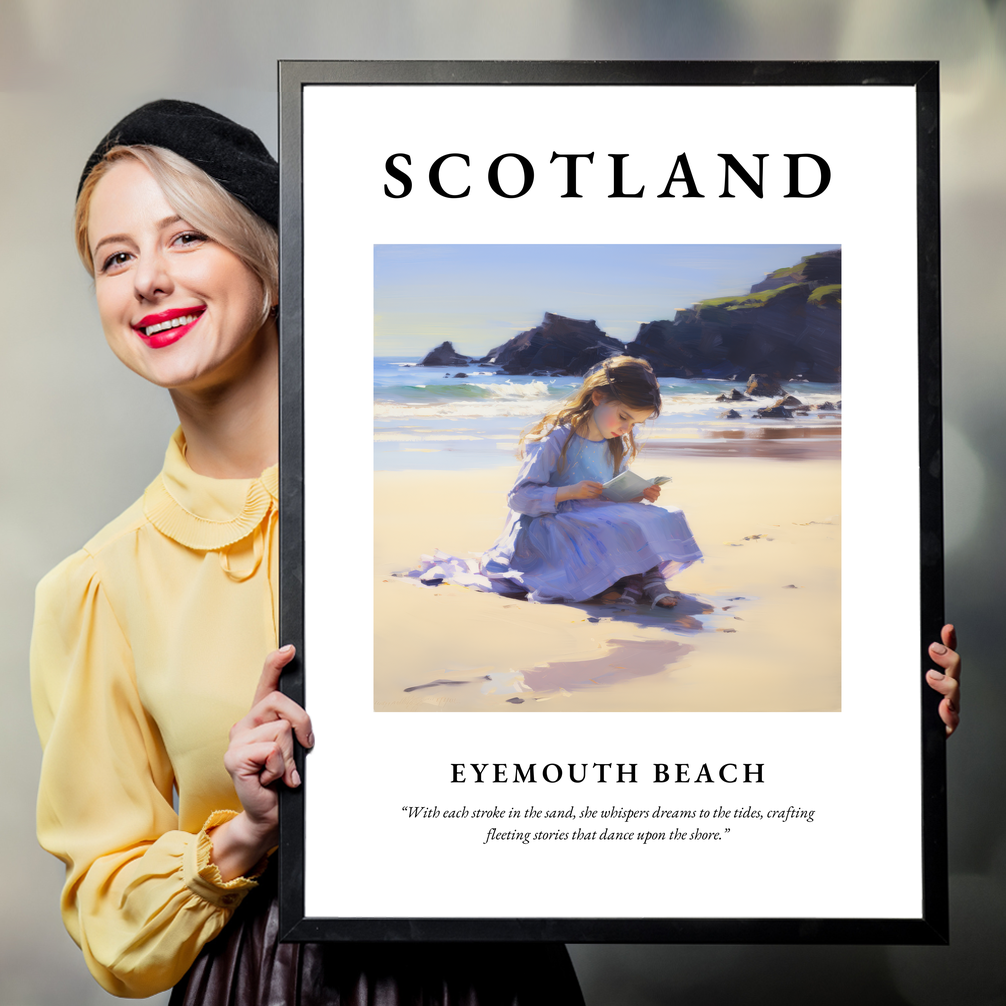 Person holding a poster of Eyemouth Beach