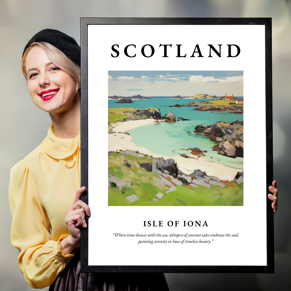 Person holding a poster of Isle of Iona