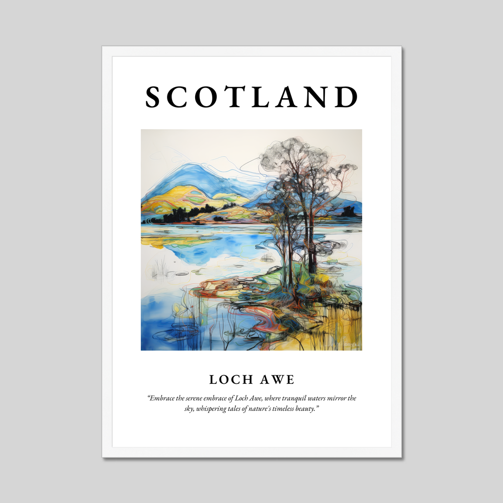 Poster in a white frame with the word Scotland