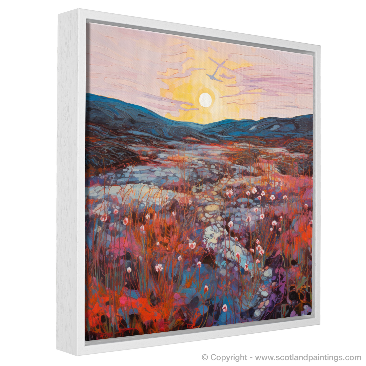 Painting and Art Print of Crowberry patches at dusk in Glencoe entitled "Twilight Dance of Crowberry Patches in Glencoe".