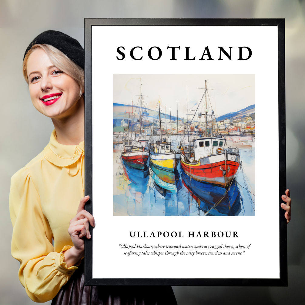 Person holding a poster of Ullapool Harbour