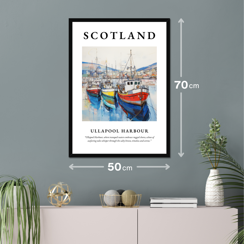 Poster of Ullapool Harbour hanging on a wall