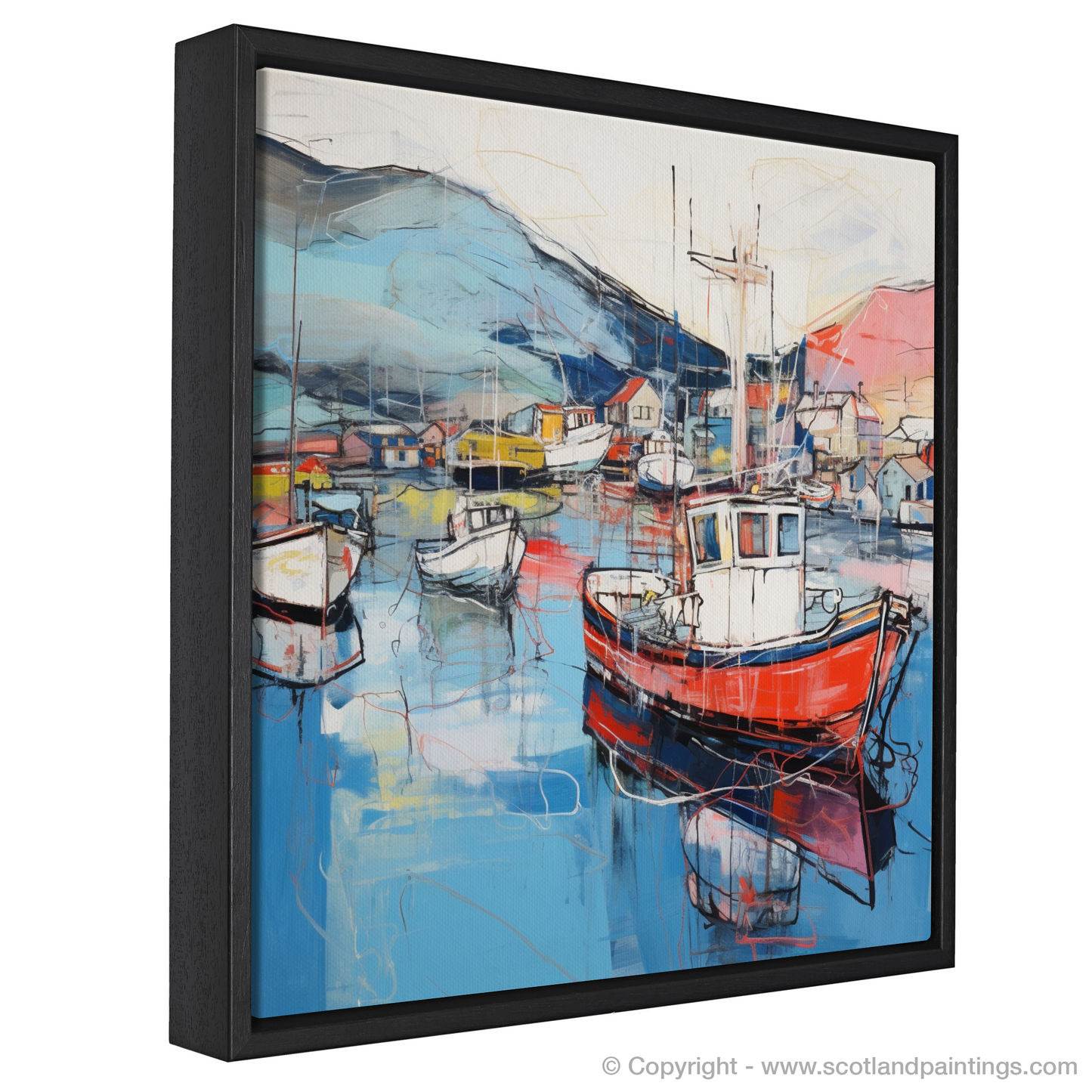 Painting and Art Print of Ullapool Harbour entitled "Contemporary Ullapool Harbour: A Modern Artistic Reflection".